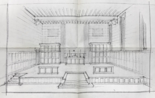 Architectural sketch showing the new organ chambers (ca. 1955)