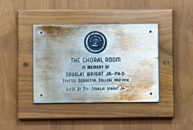 Douglas Wright Choral Room Plaque