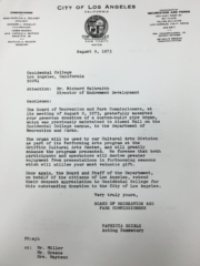 Letter from the City of Los Angeles accepting the donation of the Skjeie organ (1973)